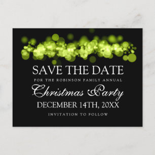 Weihnachts-Party Save the Date Green Bokeh Lights Ankündigungspostkarte