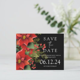 Weihnachts-Party Save the Date Poinsettia Black Ankündigungspostkarte