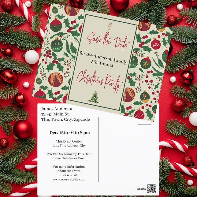 Weihnachts-Party Save the Date Postkarte (Family Christmas Party Save the Date Postcard)