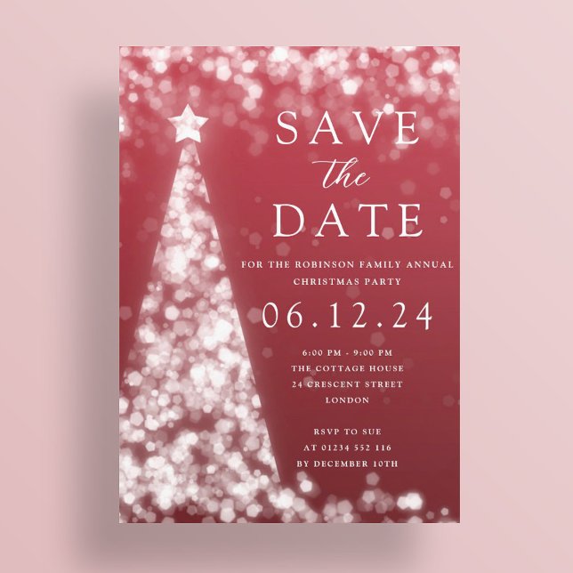 Weihnachts-Party Save the Date Silver Tree Glam Re Einladung (Von Creator hochgeladen)