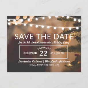Weihnachts-Party   Save The Date   String Lights Ankündigungspostkarte