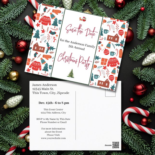 Weihnachts-Party Save the Date Ugly Sweater Postkarte (Family Christmas Party Save the Date Ugly Sweater Postcard)