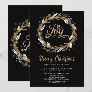 Weihnachts Party schwarz & gold Freude Einladung