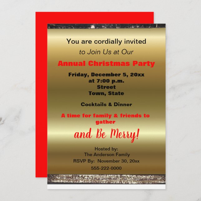 Weihnachts-Party Secret Santa Gold Red Ankündigung (Vorne/Hinten)
