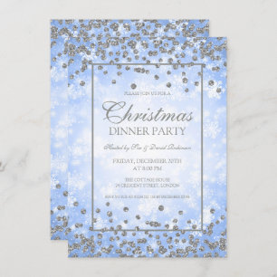 Weihnachts-Party Silver Blue Glitzer Winterwunder Einladung