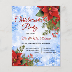 Weihnachts-Party Silver Blue Sparkle Poinsettia Flyer