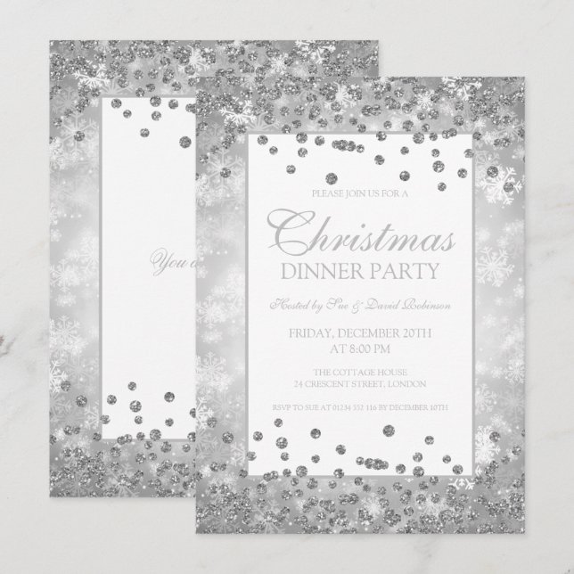 Weihnachts-Party Silver Glitzer Winter Wonder Einladung (Vorne/Hinten)