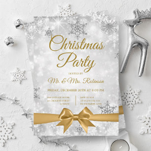 Weihnachts-Party Silver Winter Sparkle Gold Ribbon Einladung