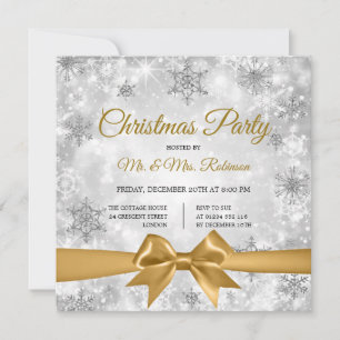 Weihnachts-Party Silver Winter Sparkle Gold Ribbon Einladung