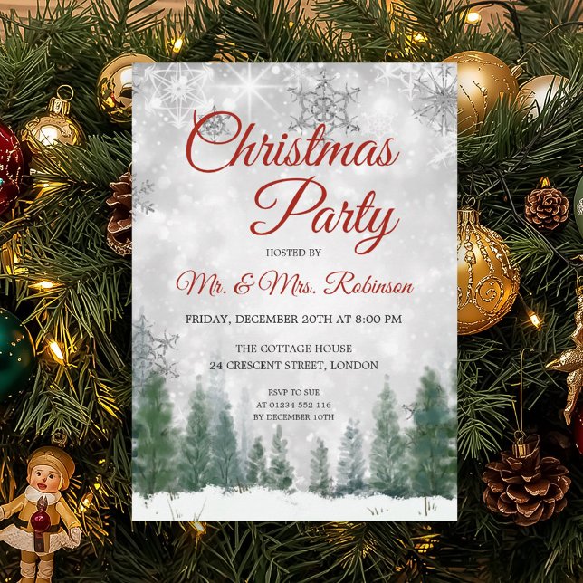 Weihnachts-Party Silver Winter Wonderland Einladung (Christmas Party Silver Winter Wonderland Invitation)