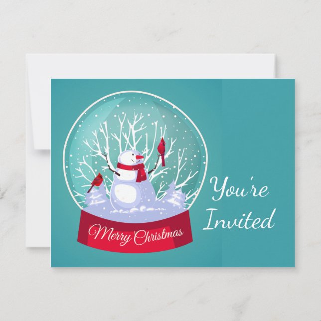 Weihnachts-Party Snowglobe Snowman Kardinal Bird Einladung (Rückseite)