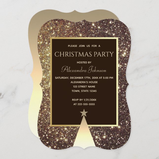 Weihnachts-Party Sparkle Gold Einladung (Vorne/Hinten)