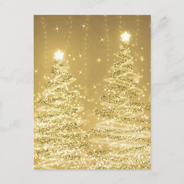 Weihnachts-Party Sparkling Bäume Gold Einladung Postkarte (Vorderseite)