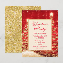 Weihnachts-Party Sparkling Bäume Rot mit Glitzer Einladung