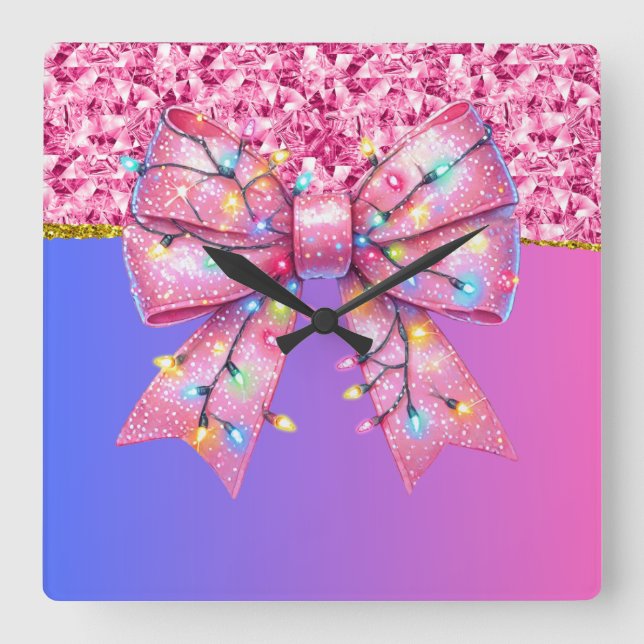 Weihnachts-Party Tropfen Bling Festival Merry Xmas Quadratische Wanduhr (Vorderseite)