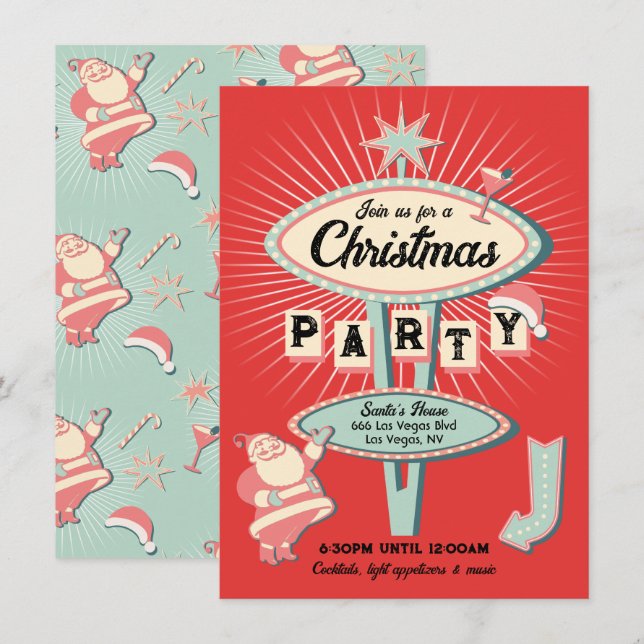 Weihnachts-Party Unterschreiben Mod Retro Einladung (Vorne/Hinten)
