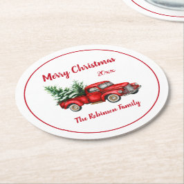 Weihnachts-Party Vintager Rotlastwagen Runder Pappuntersetzer