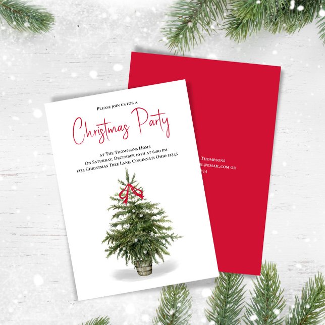 Weihnachts-Party Wasserfarbe Weihnachtsbaum Party Einladung (Christmas party invitation with watercolor Christmas tree)
