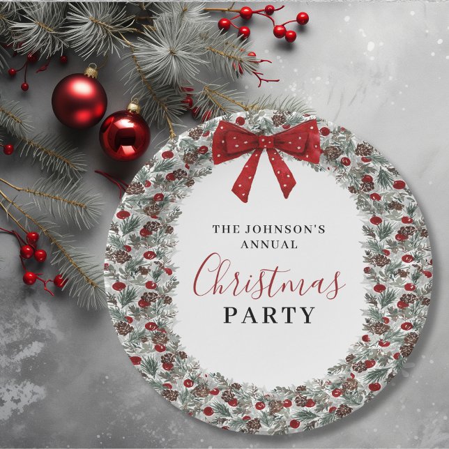 Weihnachts-Party Wasserfarbenkranz Pappteller (Christmas Party Watercolor Wreath Paper Plates)