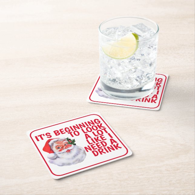 Weihnachts-Party Weihnachtsmann trinken Spaß Rechteckiger Pappuntersetzer (Vor Ort)