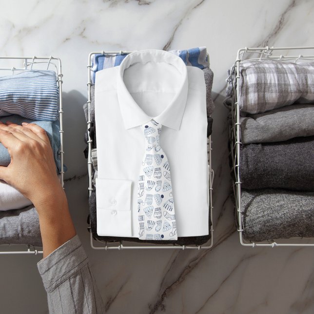 Weihnachts-Party weiß blau gestrickte Wintermode Krawatte (Von Creator hochgeladen)