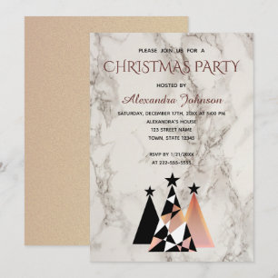 Weihnachts-Party Weißer Marmor und Rose Gold Elega Einladung