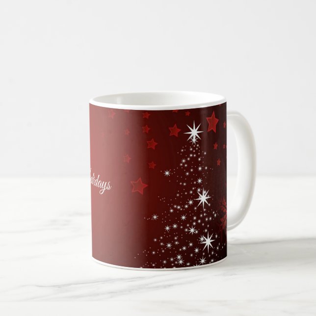 Weihnachts-Party White Stars Tree Rote Schneeflock Kaffeetasse (VorderseiteRechts)