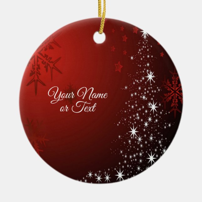 Weihnachts-Party White Stars Tree Rote Schneeflock Keramik Ornament (Vorne)
