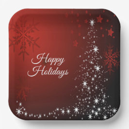 Weihnachts-Party White Stars Tree Rote Schneeflock Pappteller
