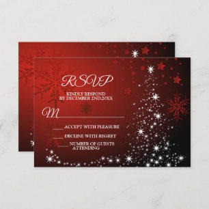 Weihnachts-Party White Stars Tree Rote Schneeflock RSVP Karte