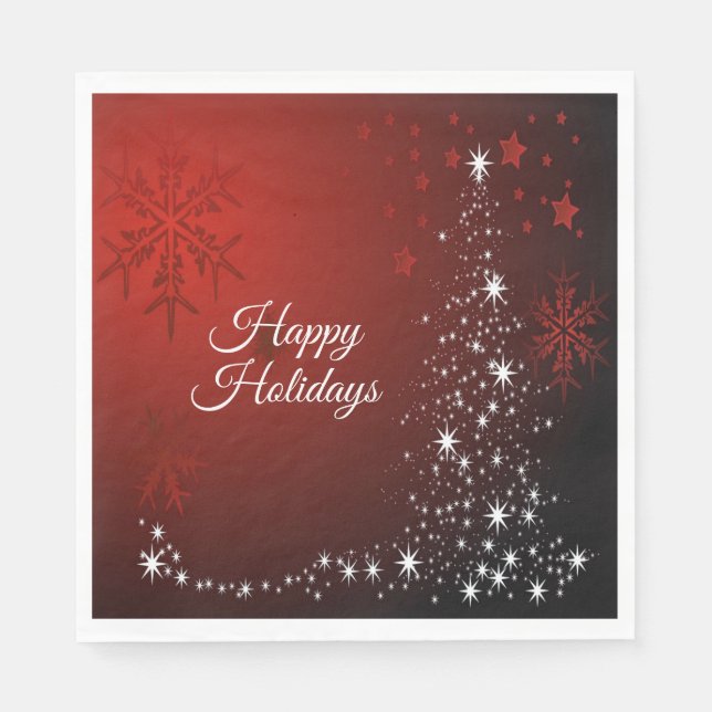 Weihnachts-Party White Stars Tree Rote Schneeflock Serviette (Vorderseite)