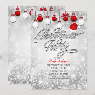 Weihnachts-Party Winter Rot Weiße Ornamente Einladung