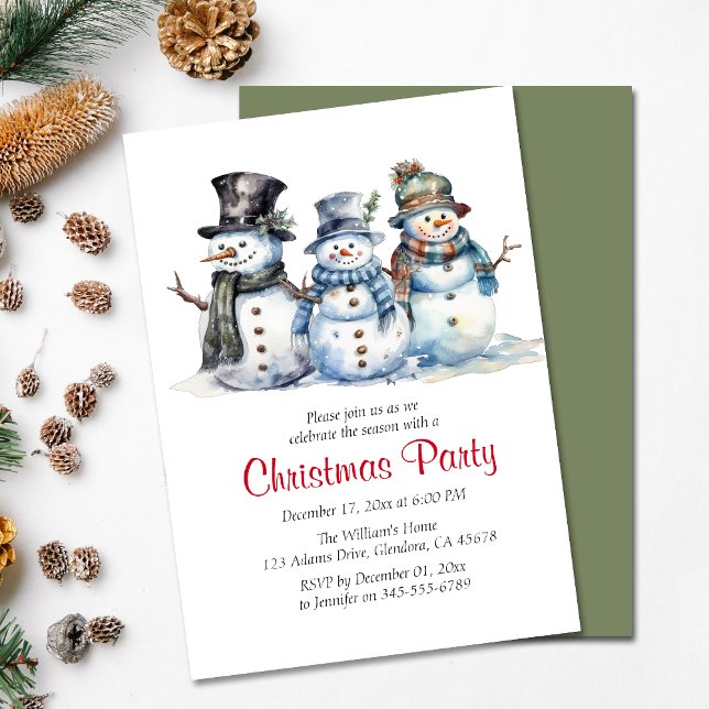 Weihnachts Party Winter Snowman Urlaub Einladung (Invite your guests to your Christmas party with this warm and charming holiday-themed invitation!)