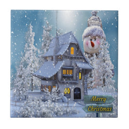 Weihnachts Party Winter White Snowman Blue Rustika Fliese