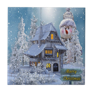 Weihnachts Party Winter White Snowman Blue Rustika Fliese