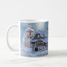 Weihnachts Party Winter White Snowman Blue Rustika Kaffeetasse