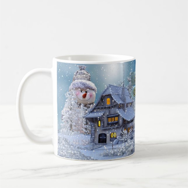 Weihnachts Party Winter White Snowman Blue Rustika Kaffeetasse (Links)