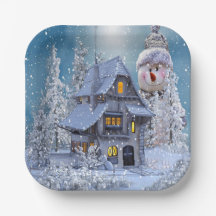 Weihnachts Party Winter White Snowman Blue Rustika