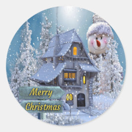Weihnachts Party Winter White Snowman Blue Rustika Runder Aufkleber
