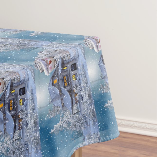 Weihnachts Party Winter White Snowman Blue Rustika Tischdecke (Beispiel)