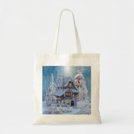 Weihnachts Party Winter White Snowman Blue Rustika Tragetasche