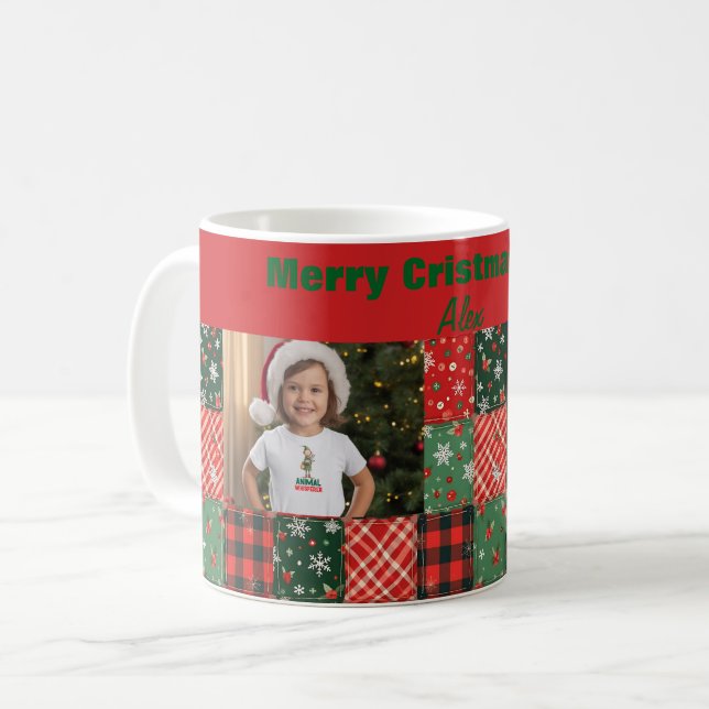 Weihnachts-Patchwork grün rot zwei Foto Kaffeetass Kaffeetasse (Vorderseite Links)