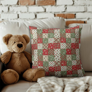 Weihnachts-Patchwork grün rotes Muster Kissen