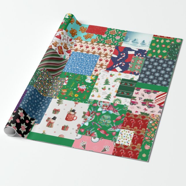 Weihnachts-Patchwork-Mischfarbe Geschenkpapier (Ungerollt)