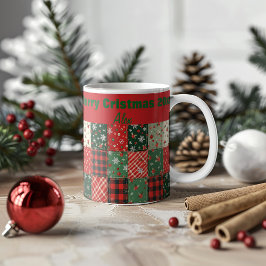 Weihnachts-Patchwork-Muster grün rot Kaffeetasse