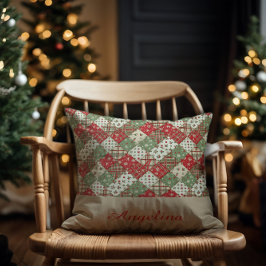 Weihnachts-Patchwork-Name Grün Rot beige Kissen