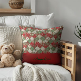 Weihnachts-Patchwork-Name Grün Rot Kissen