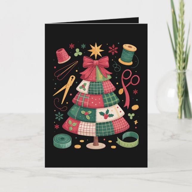 Weihnachts-Patchwork-Quilt-Baum-Nähen-Quilter-Xmas Karte (Vorderseite)