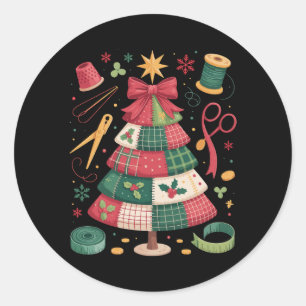 Weihnachts-Patchwork-Quilt-Baum-Nähen-Quilter-Xmas Runder Aufkleber