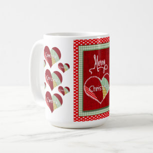 Weihnachts-Patchwork Quilted Heart Red Burlap Kaffeetasse